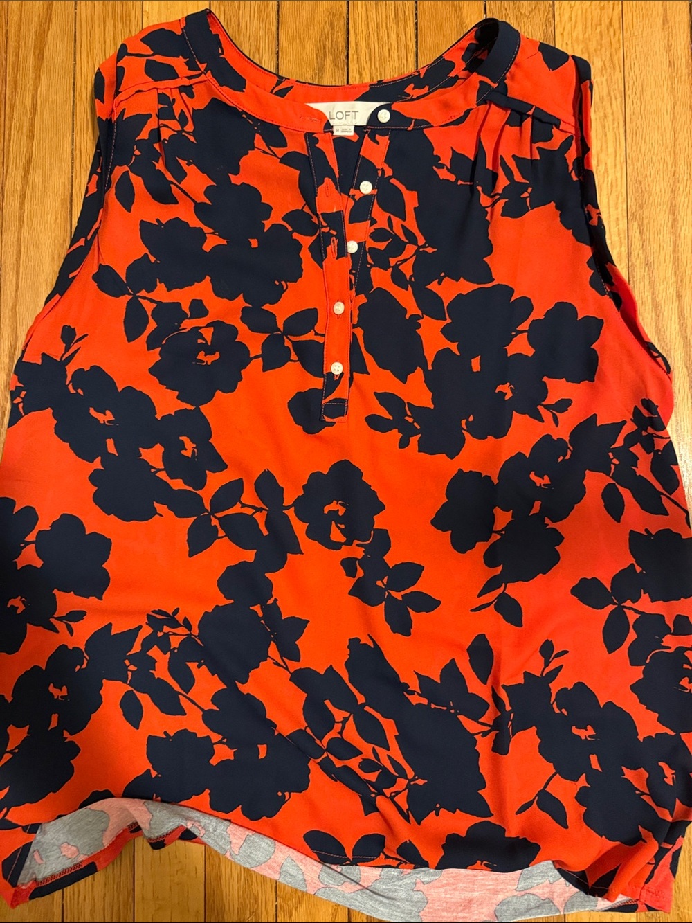 LOFT Red & Navy Floral Sleeveless Shell, medium